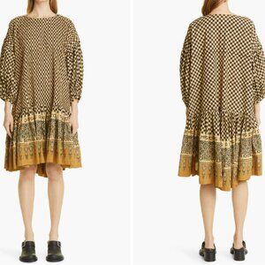 Story MFG. Verity Check Balloon Sleeve Organic Cotton Dress